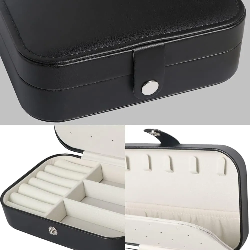 Travel Jewelry Box,Small Jewelry Organizer Boxes for Women Girls, 2 Layer Travel Jewlery Case,PU Leather Mini Portable Jewerly Storage Display Holder for Earrings,Ring,Necklaces,Bracelets -Black