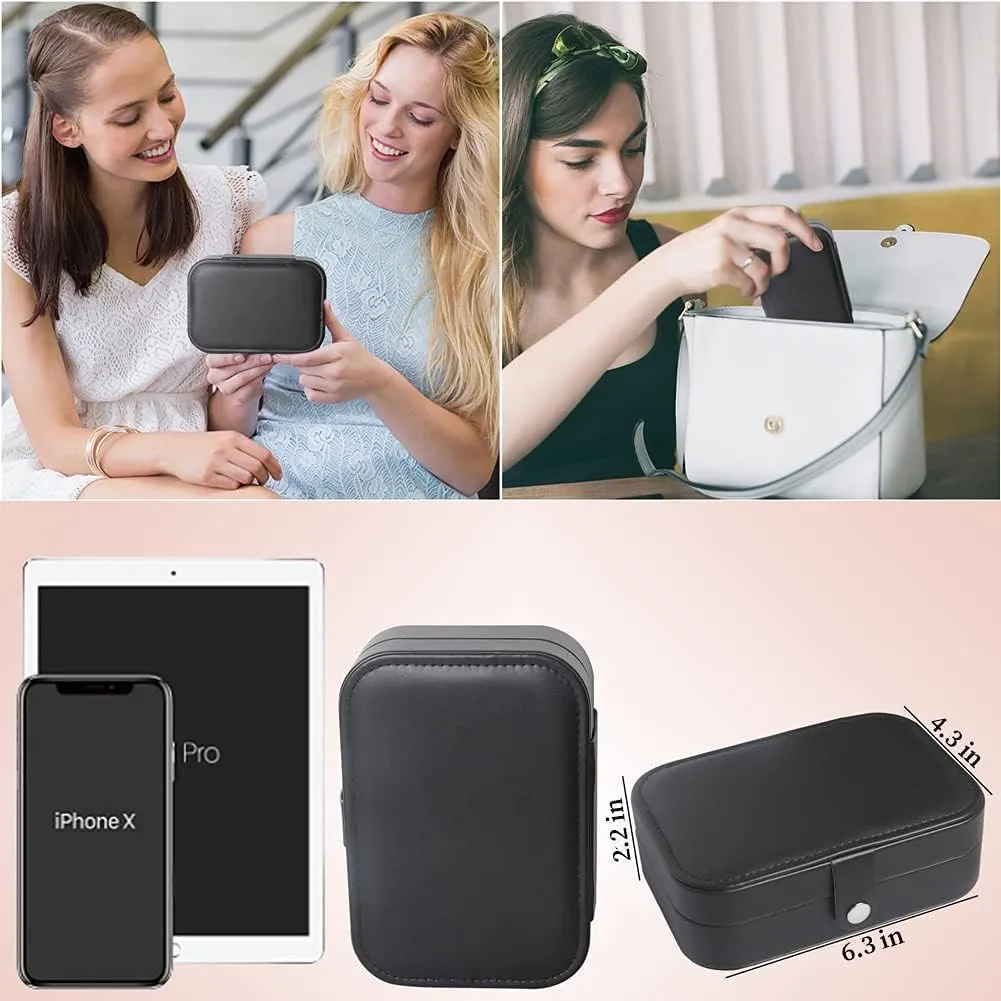 Travel Jewelry Box,Small Jewelry Organizer Boxes for Women Girls, 2 Layer Travel Jewlery Case,PU Leather Mini Portable Jewerly Storage Display Holder for Earrings,Ring,Necklaces,Bracelets -Black