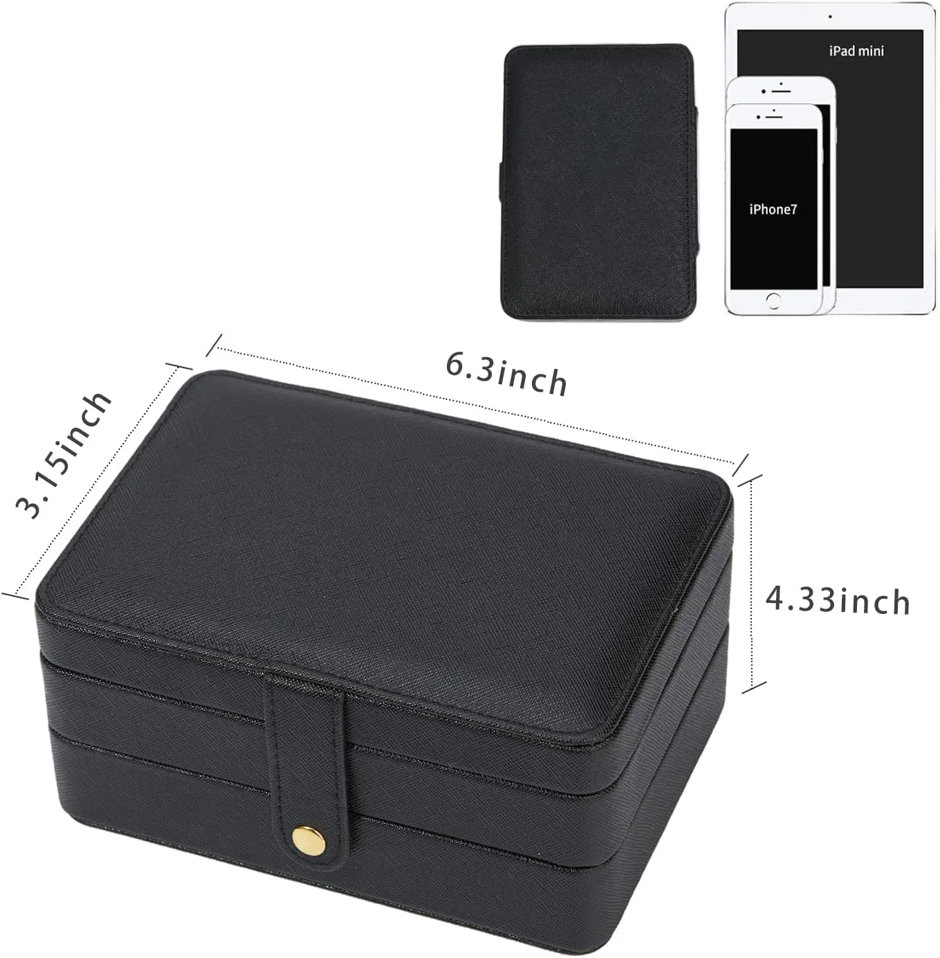 Travel Jewelry Organizer, PU Leather Small Jewelry Organizer for Women Girls, 2 Layers Portable Travel Jewelry Case for Stud Earrings, Rings, Necklaces, Bracelets(Black Small)