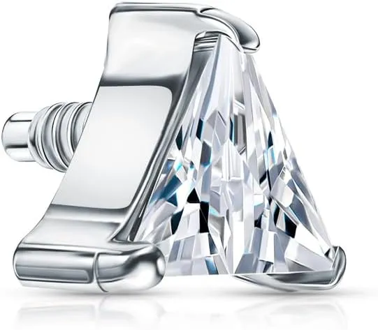 Trillion Cut Diamond Stud Earring, Triangle Solitaire Threaded Stud Piercing, Tragus or Cartilage Piercing, Minimalist Gift for Her.
