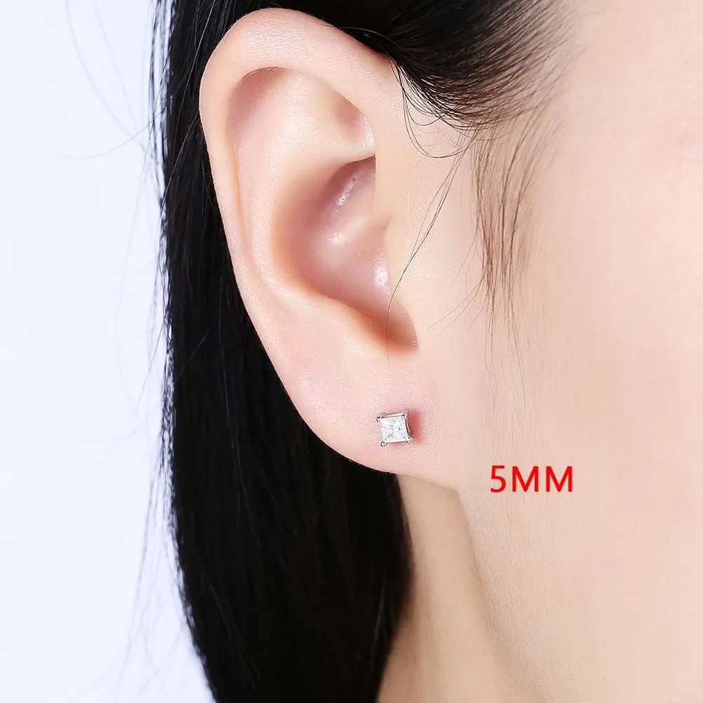 TTVOVO 925 Sterling Silver Stud Earrings Princess Cut Cubic Zirconia Sparkling CZ Diamond Earrings for Women Men Ear Studs Piercing Earrings Nickle-Free Hypoallergenic Jewelry Gifts 4MM-8MM Available