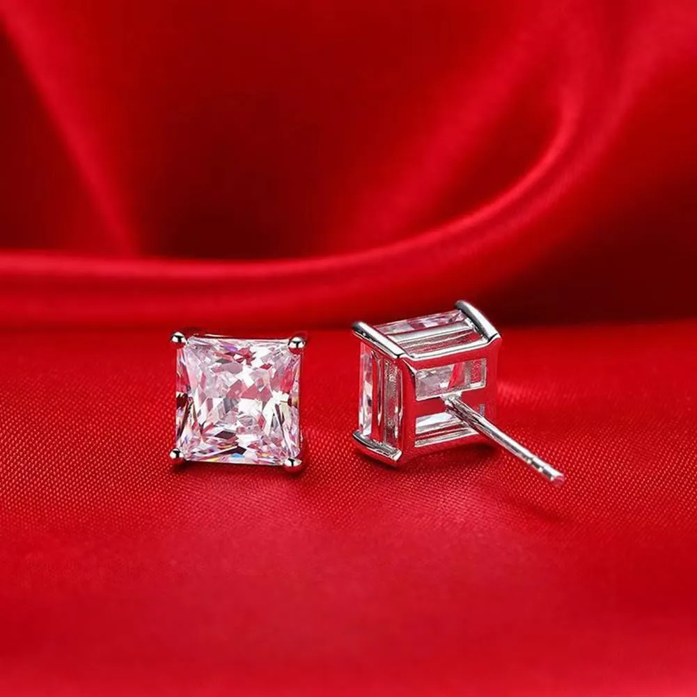 TTVOVO 925 Sterling Silver Stud Earrings Princess Cut Cubic Zirconia Sparkling CZ Diamond Earrings for Women Men Ear Studs Piercing Earrings Nickle-Free Hypoallergenic Jewelry Gifts 4MM-8MM Available