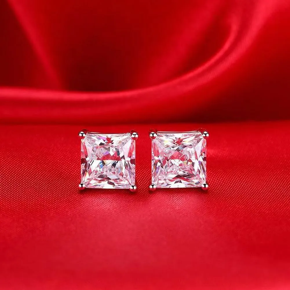 TTVOVO 925 Sterling Silver Stud Earrings Princess Cut Cubic Zirconia Sparkling CZ Diamond Earrings for Women Men Ear Studs Piercing Earrings Nickle-Free Hypoallergenic Jewelry Gifts 4MM-8MM Available