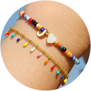 Turandoss Colorful Beaded Letter Bracelets for Girls Gifts - Gold Initial A-Z Bracelets for Teen Girl Women, Gold Charm Bracelet Jewelry for Teen Girls Women