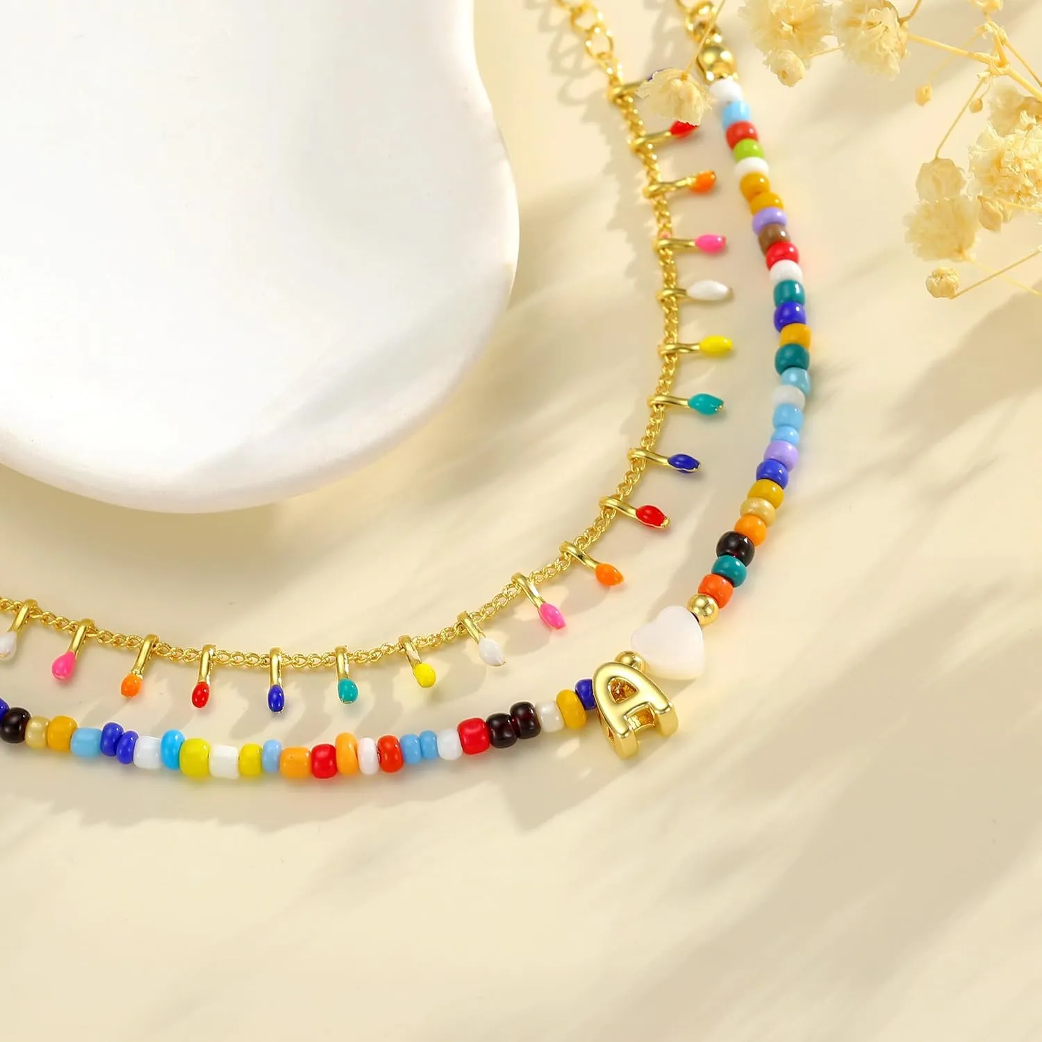 Turandoss Colorful Beaded Letter Bracelets for Girls Gifts - Gold Initial A-Z Bracelets for Teen Girl Women, Gold Charm Bracelet Jewelry for Teen Girls Women