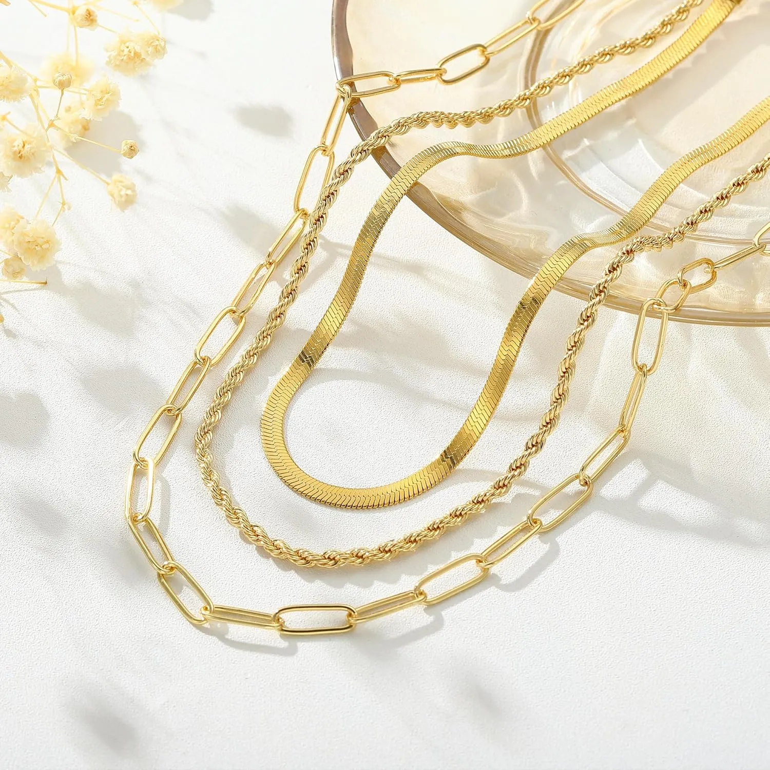 Turandoss Gold Chain Necklace for Women Trendy - Dainty 14K Real Gold Plated Cuban Necklace Snake Necklace Disc Chain Necklace Gold Multi Layered Paperclip Chain Necklace Gold Jewelry Gifts for Women