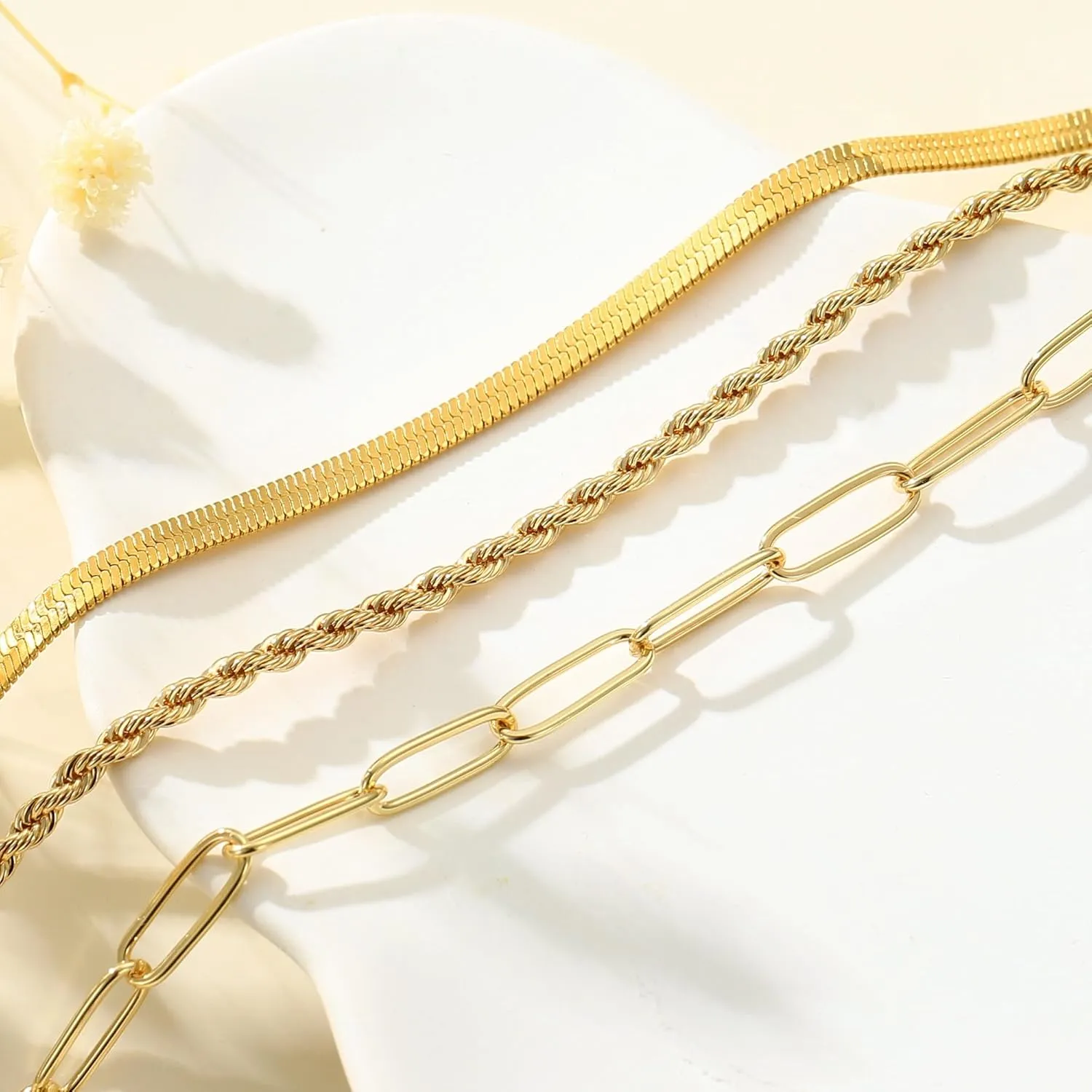 Turandoss Gold Chain Necklace for Women Trendy - Dainty 14K Real Gold Plated Cuban Necklace Snake Necklace Disc Chain Necklace Gold Multi Layered Paperclip Chain Necklace Gold Jewelry Gifts for Women