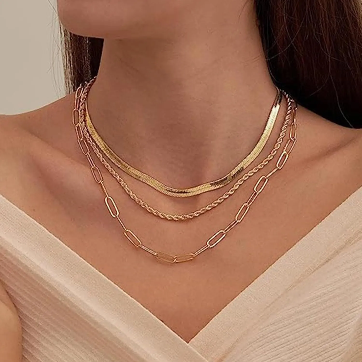 Turandoss Gold Chain Necklace for Women Trendy - Dainty 14K Real Gold Plated Cuban Necklace Snake Necklace Disc Chain Necklace Gold Multi Layered Paperclip Chain Necklace Gold Jewelry Gifts for Women