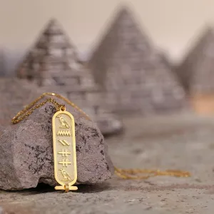 Two Sided Cartouche Personalized Name Necklace, Double sided 14k Gold Personalized Handmade, Egyptian Pendant Jewelry Women, Hieroglyph Egypt Name Necklace by HStudio