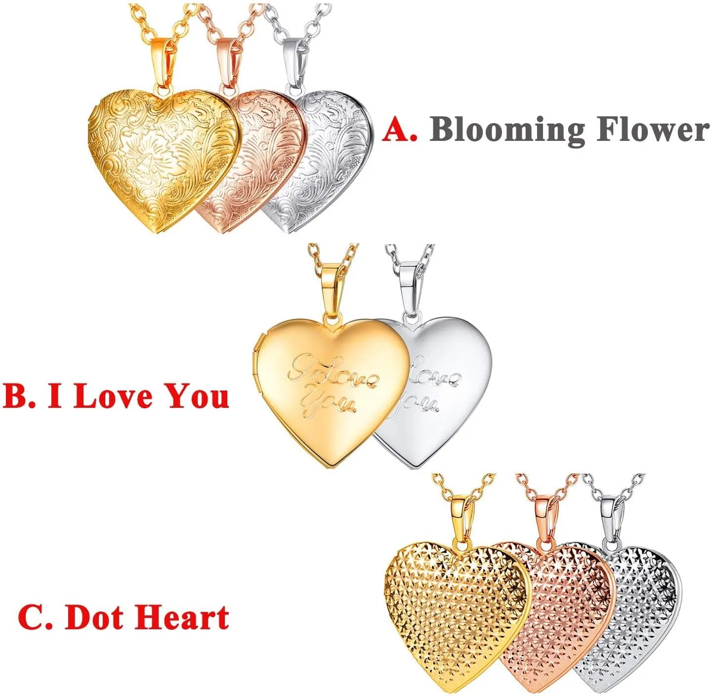 U7 Custom Photo Locket Necklace with 18 inch Chain - Oval & Heart Shaped Locket - Personalized Image Necklaces for Women & Girls