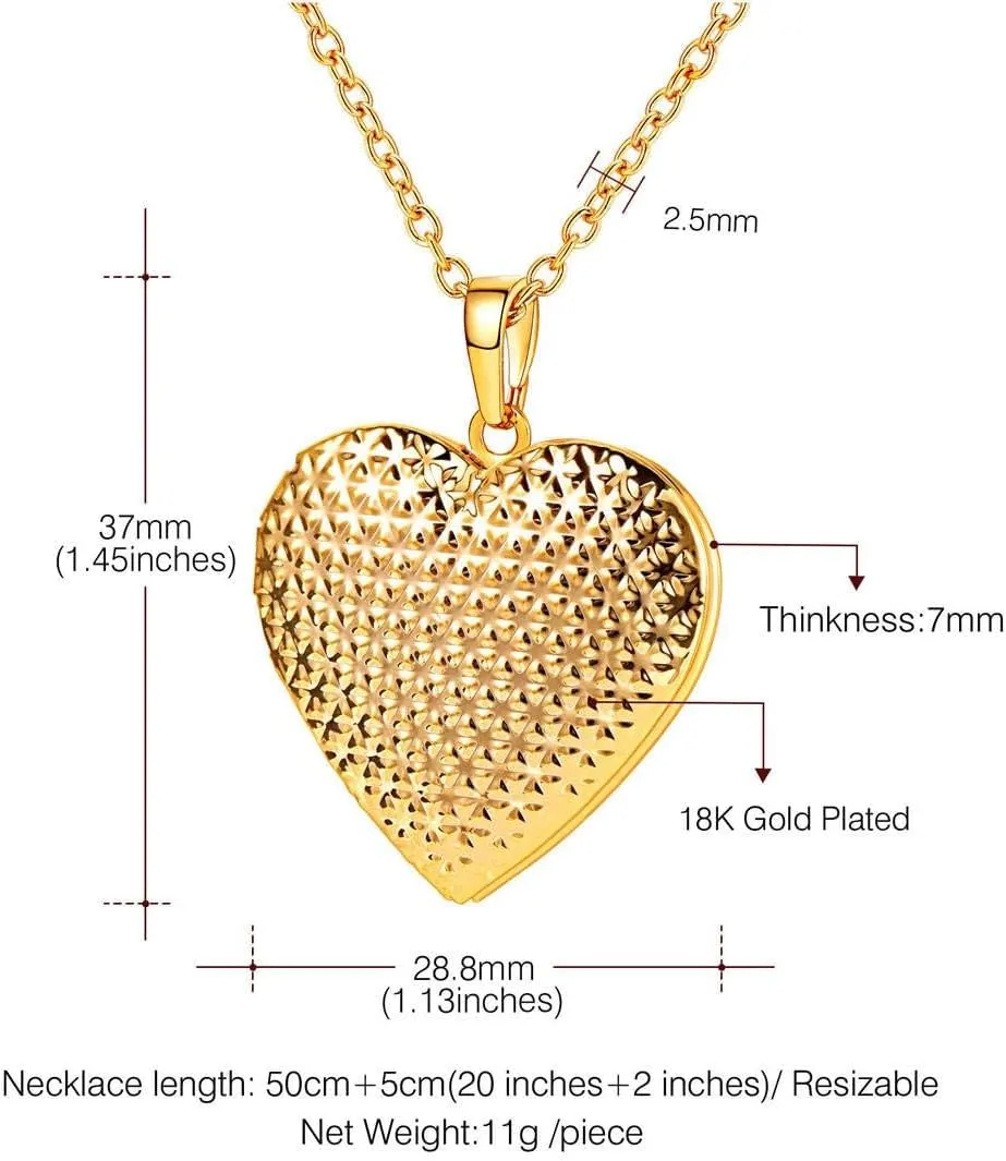 U7 Custom Photo Locket Necklace with 18 inch Chain - Oval & Heart Shaped Locket - Personalized Image Necklaces for Women & Girls