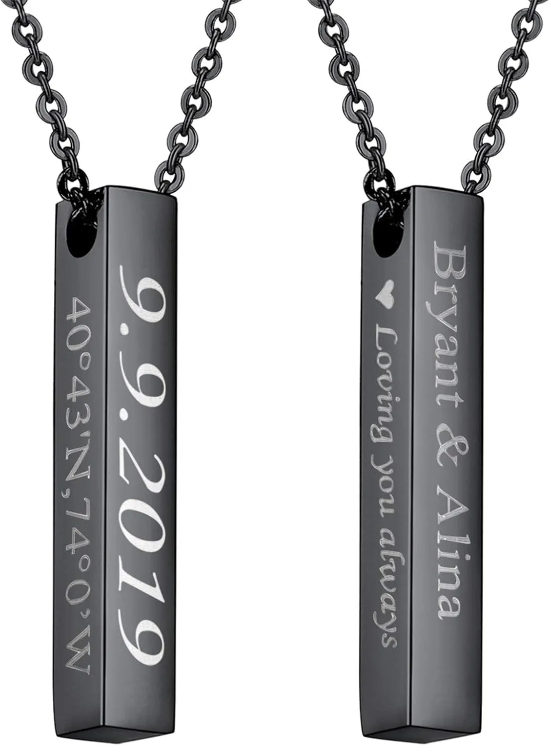 U7 Engravable Bar Necklace, Womens Choker Necklace Stainless Steel Custom Engrave Text Horizontal/Vertical Bar Pendant Necklaces for Men Women