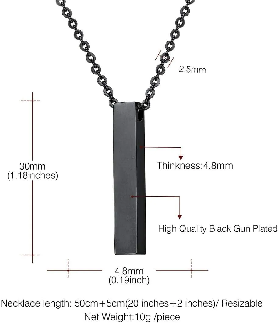 U7 Engravable Bar Necklace, Womens Choker Necklace Stainless Steel Custom Engrave Text Horizontal/Vertical Bar Pendant Necklaces for Men Women