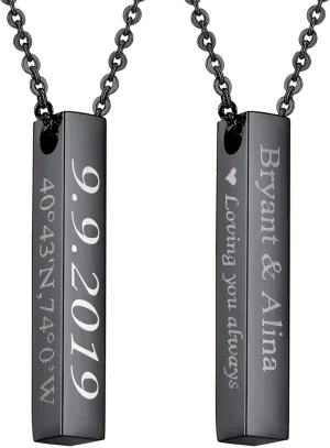 U7 Engravable Bar Necklace, Womens Choker Necklace Stainless Steel Custom Engrave Text Horizontal/Vertical Bar Pendant Necklaces for Men Women