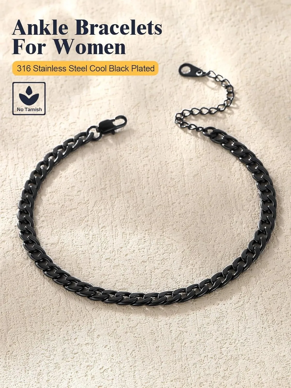 U7 Women Girls Barefoot Jewelry 18K Gold or Rose Gold Stainless Steel Heart/Rope/Figaro/Cuban Chain Anklet Foot Bracelet, 25-30 CM Long
