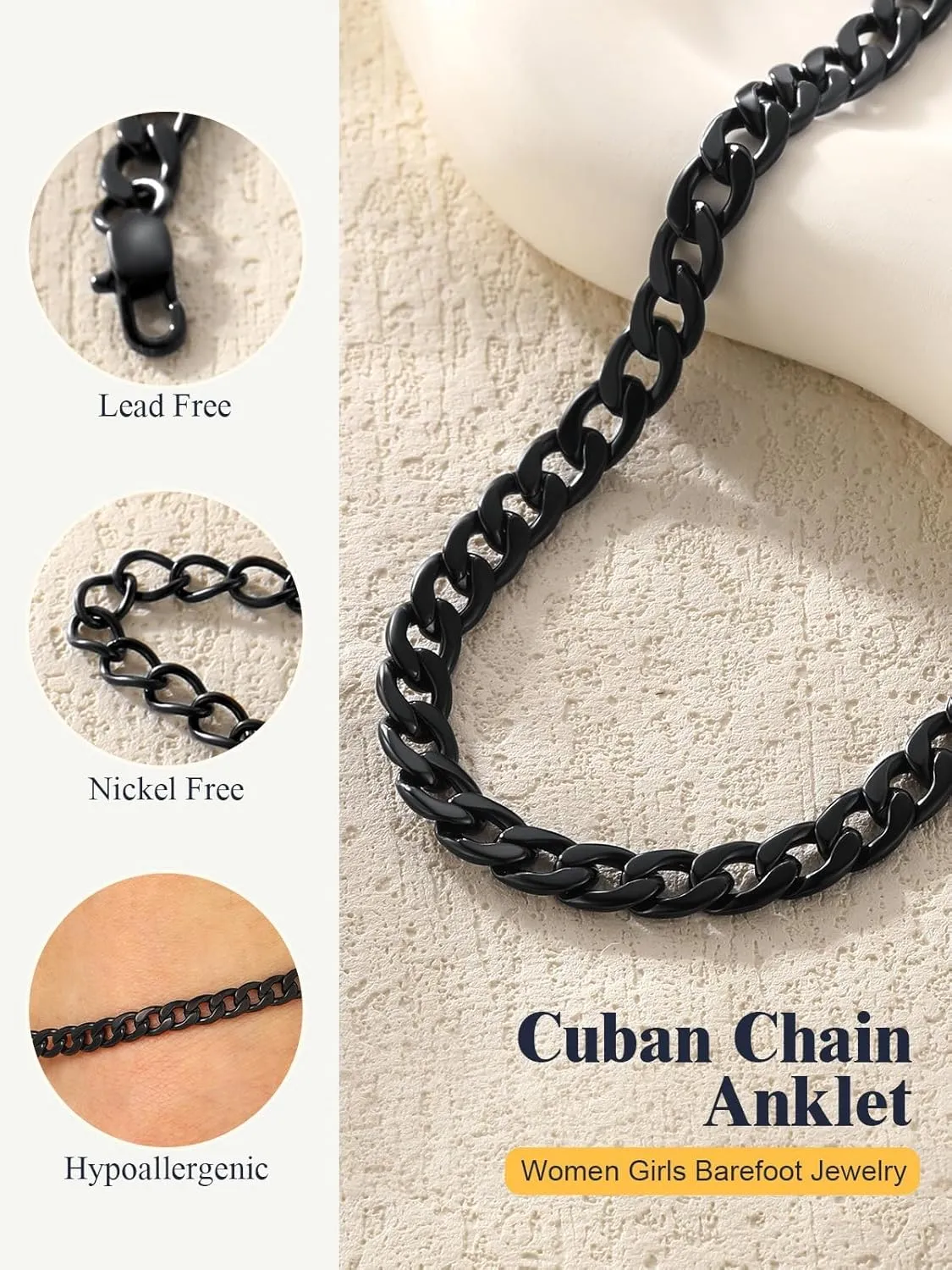 U7 Women Girls Barefoot Jewelry 18K Gold or Rose Gold Stainless Steel Heart/Rope/Figaro/Cuban Chain Anklet Foot Bracelet, 25-30 CM Long