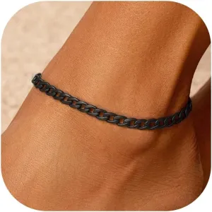 U7 Women Girls Barefoot Jewelry 18K Gold or Rose Gold Stainless Steel Heart/Rope/Figaro/Cuban Chain Anklet Foot Bracelet, 25-30 CM Long