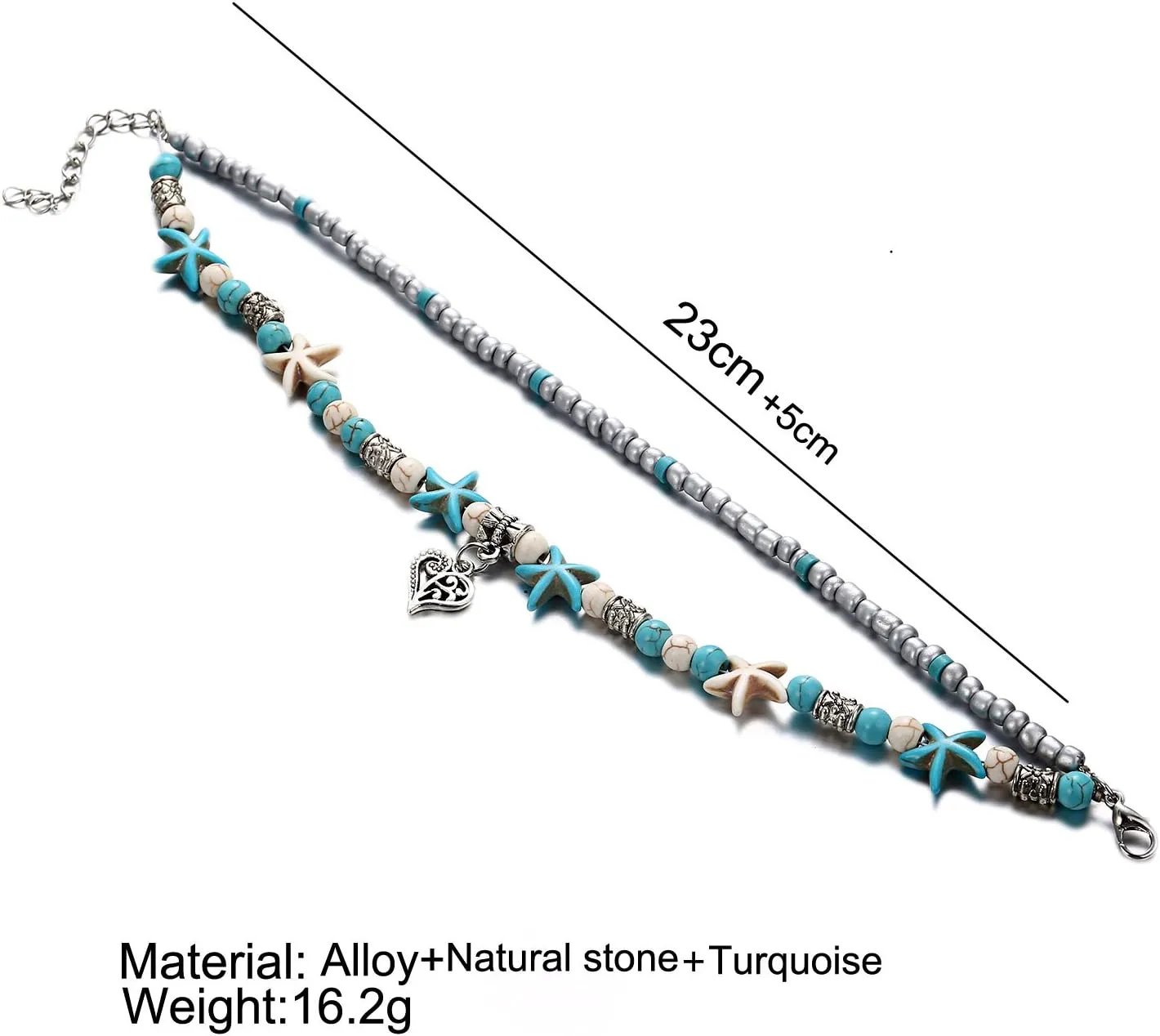 Uloveido 3 pcs Set Simulated Turquoise Blue Starfish Multilayer Yoga Beach Anklets Bracelet Boho Foot Jewelry for Women Teen Girls Y811