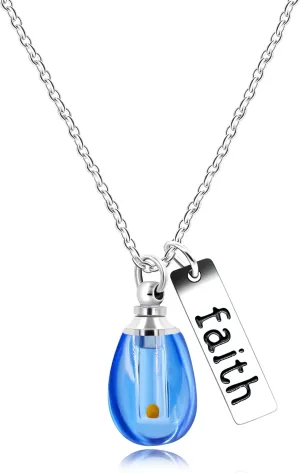 Uloveido Charms Crystal Waterdrop Pendant Necklace with Stainless Steel Faith Mustard Seed in Drop-Shaped Openable Bottle Y800