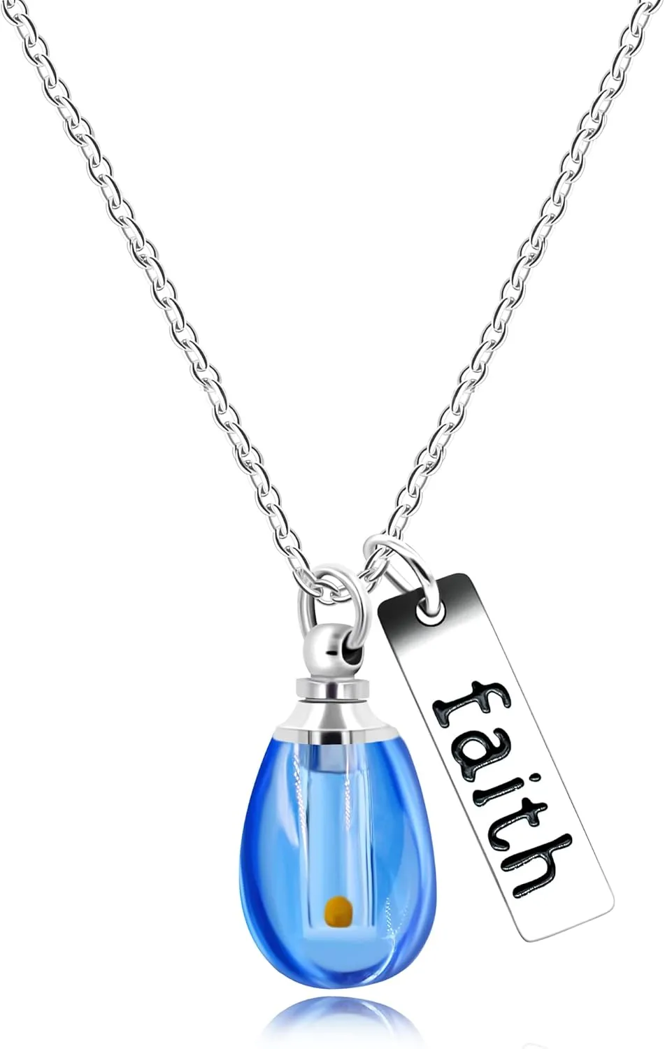 Uloveido Charms Crystal Waterdrop Pendant Necklace with Stainless Steel Faith Mustard Seed in Drop-Shaped Openable Bottle Y800