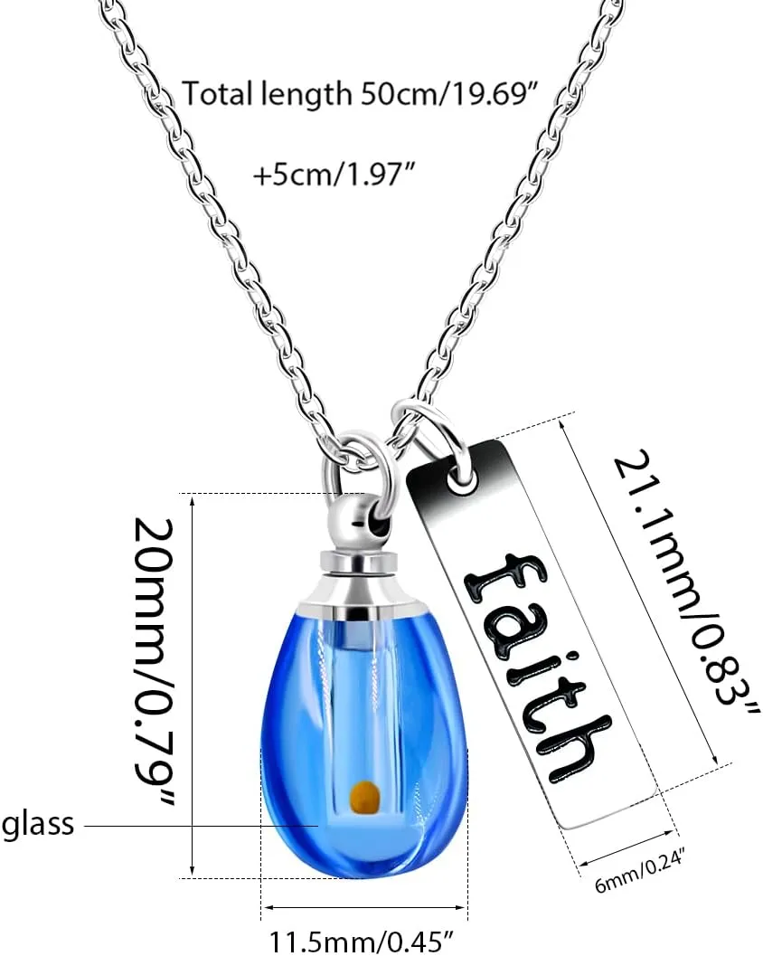 Uloveido Charms Crystal Waterdrop Pendant Necklace with Stainless Steel Faith Mustard Seed in Drop-Shaped Openable Bottle Y800