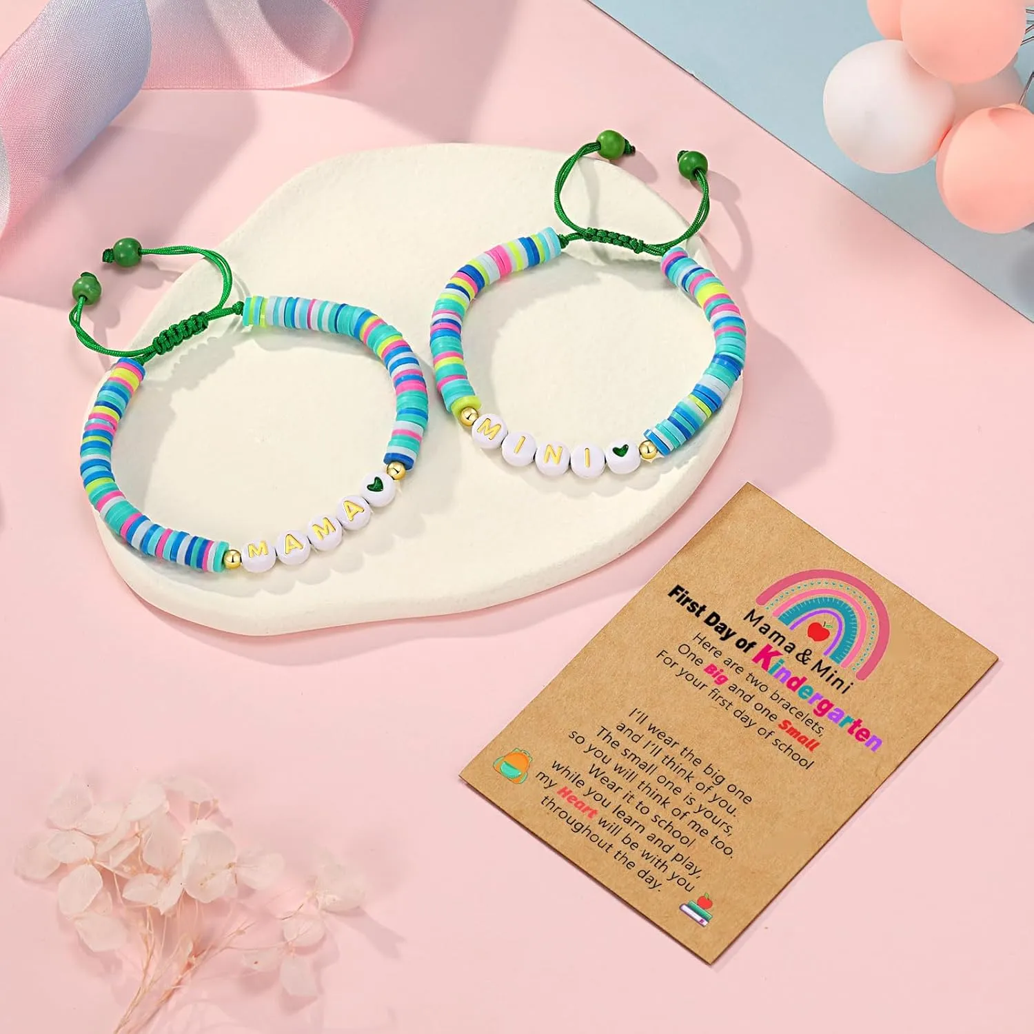 UNGENT THEM First Day of School Gift for Mom Daughter, Mama and Mini Back to School Bracelets