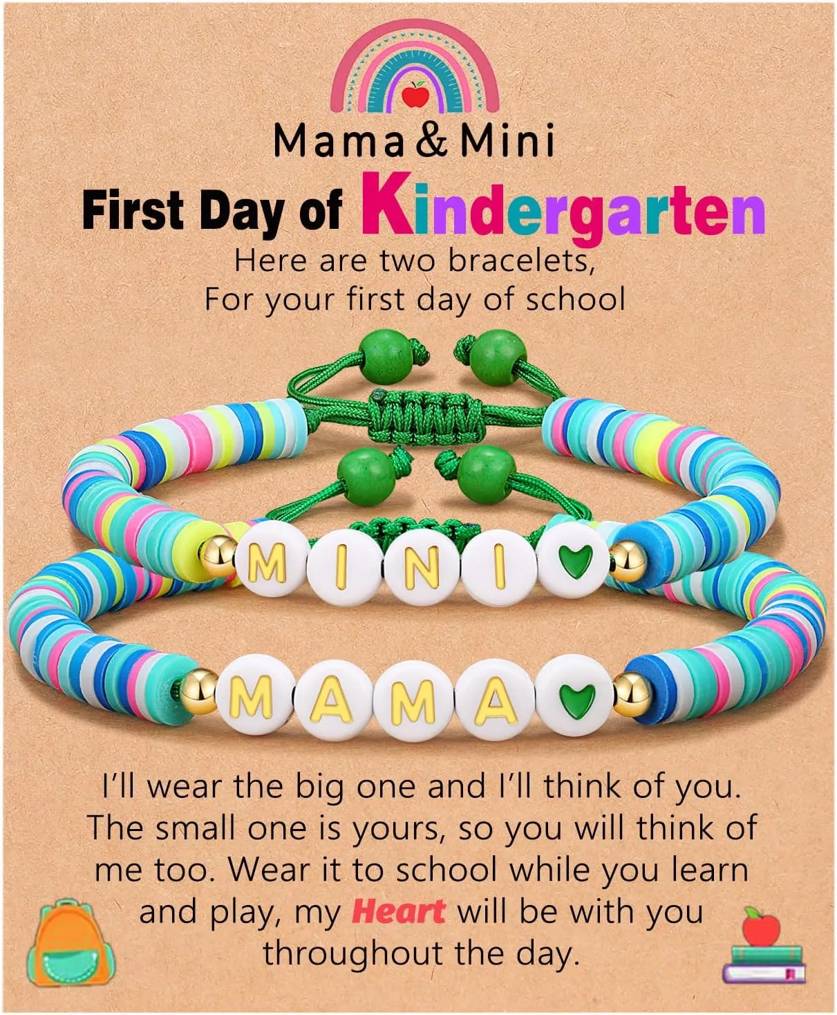 UNGENT THEM First Day of School Gift for Mom Daughter, Mama and Mini Back to School Bracelets