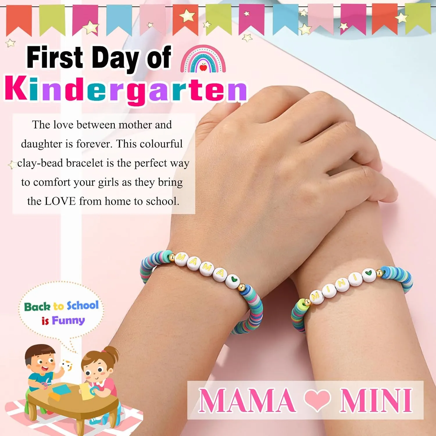UNGENT THEM First Day of School Gift for Mom Daughter, Mama and Mini Back to School Bracelets