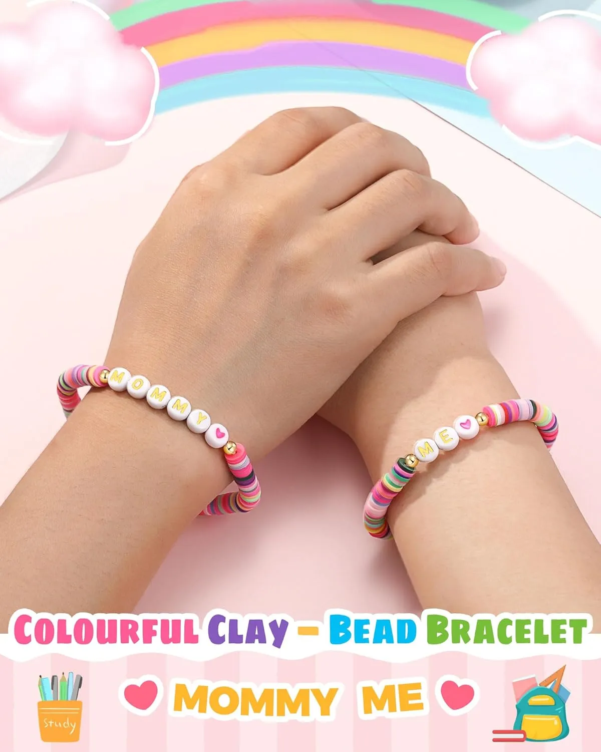 UNGENT THEM Mommy and Me First Day of School Bracelet Back to School Gifts for Mom and Daughter