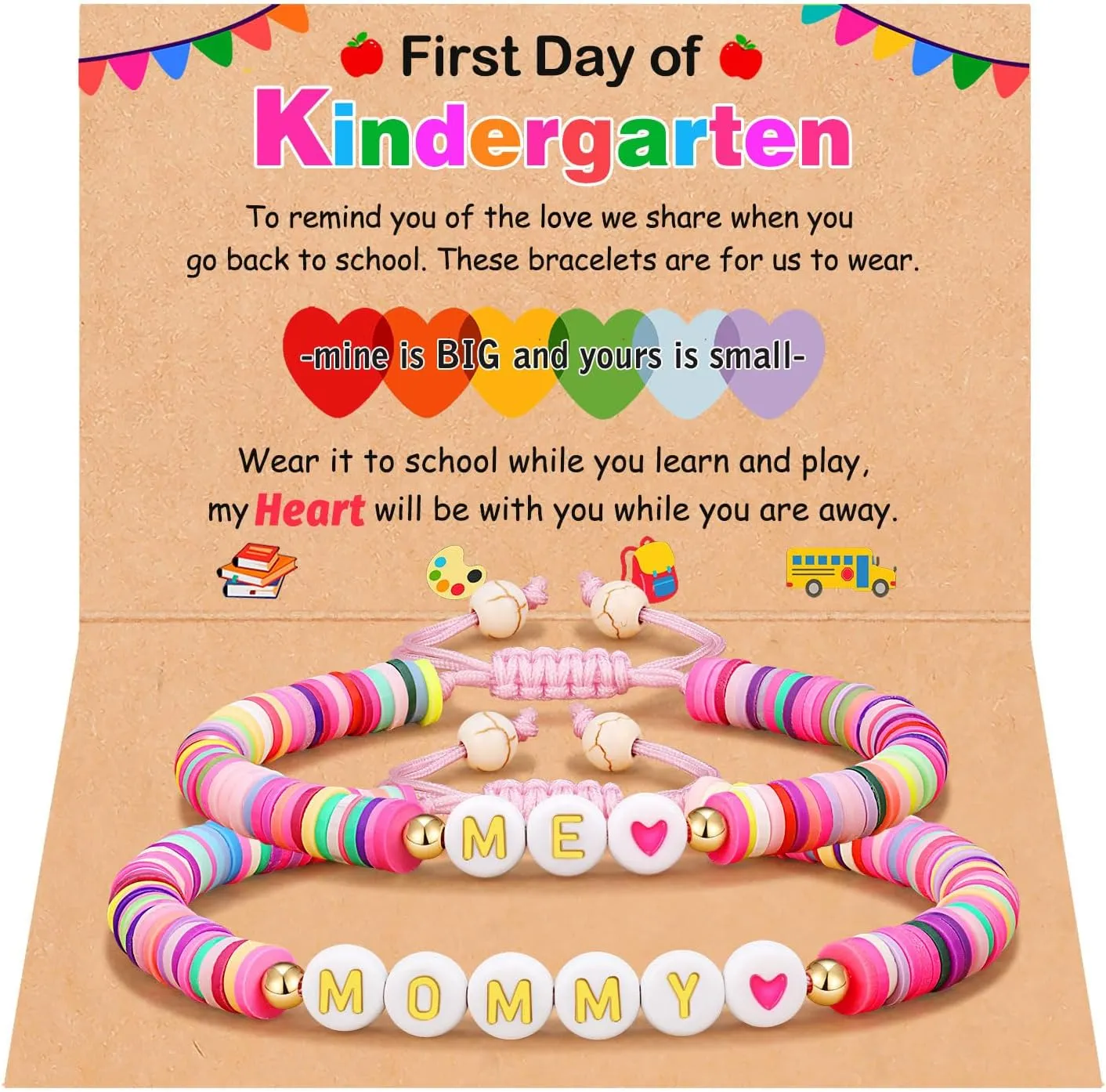 UNGENT THEM Mommy and Me First Day of School Bracelet Back to School Gifts for Mom and Daughter
