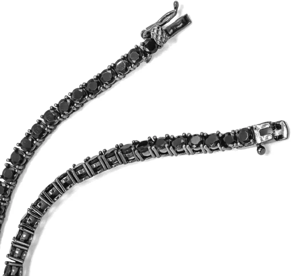 Unisex 3mm ANTI-TARNISH Real Oxidized 925 Sterling Silver Black Tennis Chain AAA CZ Stones One Row Choker Necklace 18-24'' Bracelet 7-9''