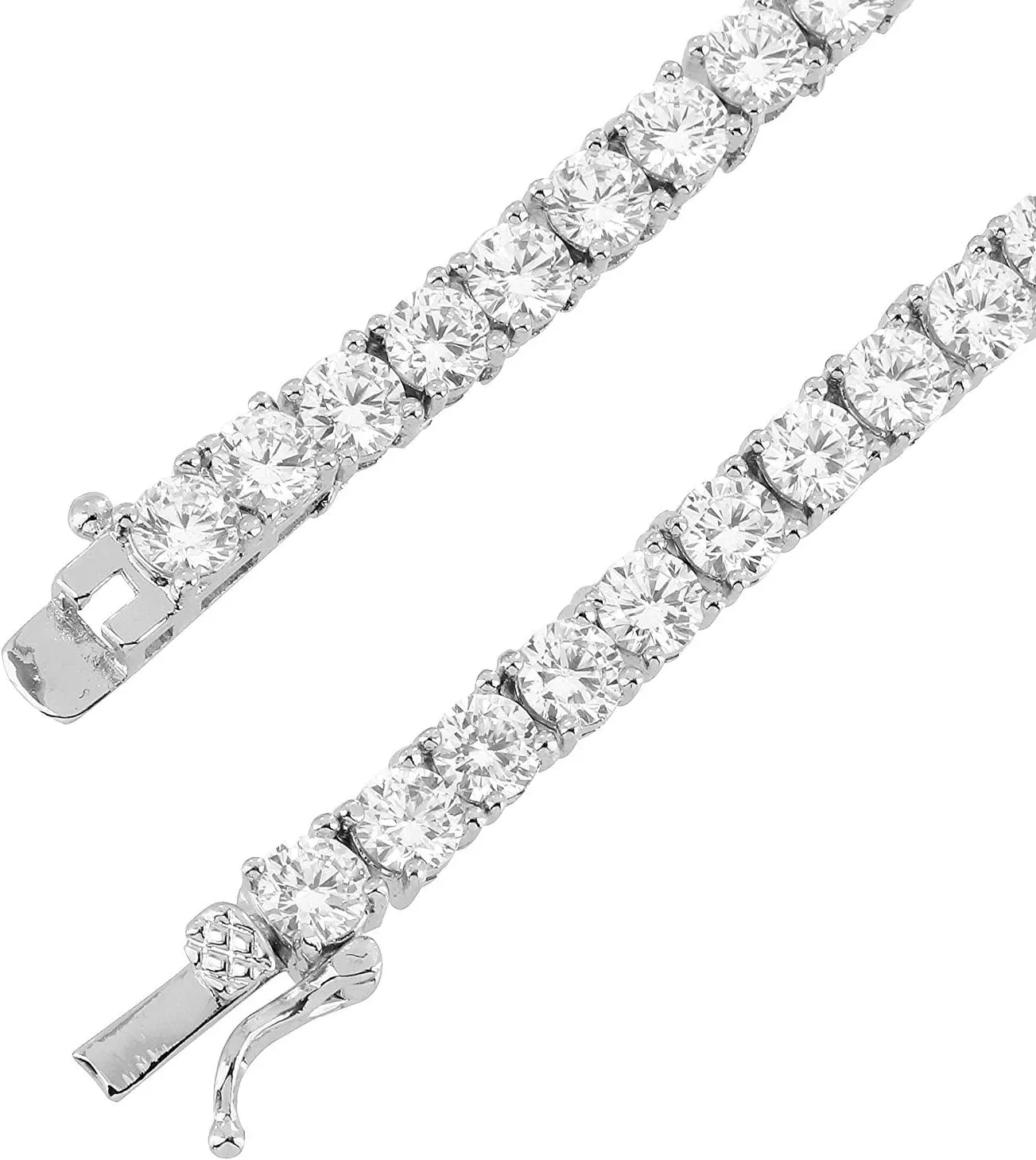 Unisex Anti-Tarnish 4mm Real Solid 925 Sterling Silver Tennis Chain AAA CZ One Row Choker Necklace 16-30" Bracelet 6.5-9'' Anklet 9.5-10''