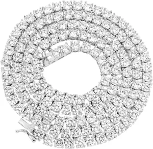 Unisex Anti-Tarnish 4mm Real Solid 925 Sterling Silver Tennis Chain AAA CZ One Row Choker Necklace 16-30" Bracelet 6.5-9'' Anklet 9.5-10''