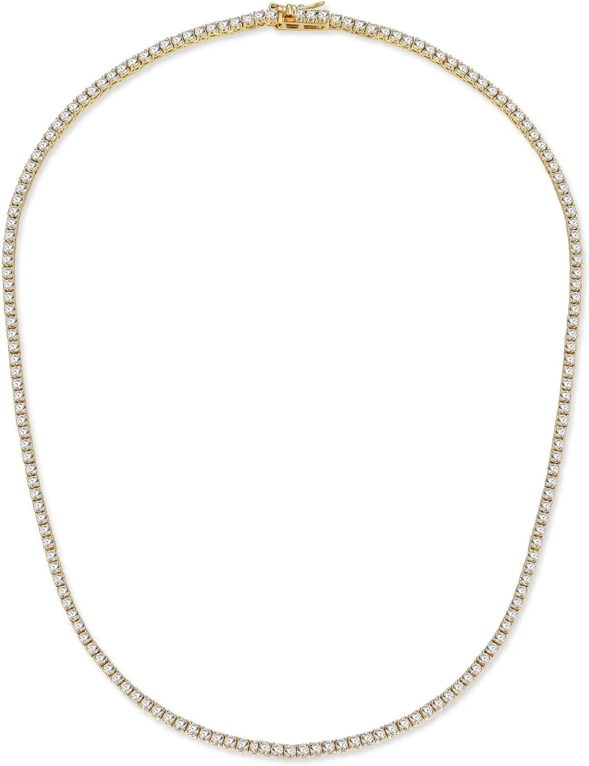 Unisex Anti-Tarnish Micro Skinny 2mm Real 14K Gold Plated Solid 925 Sterling Silver One Row Tennis Chain AAA CZ Choker Necklace 14-20" Bracelet 6.5-7.5''