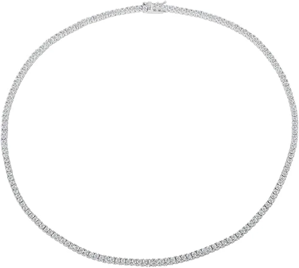 Unisex Anti-Tarnish Micro Skinny 2mm Real Solid 925 Sterling Silver one Row Tennis Chain AAA CZ Choker Necklace 16-30" Bracelet 6.5-8.5'' Anklet 9-10''
