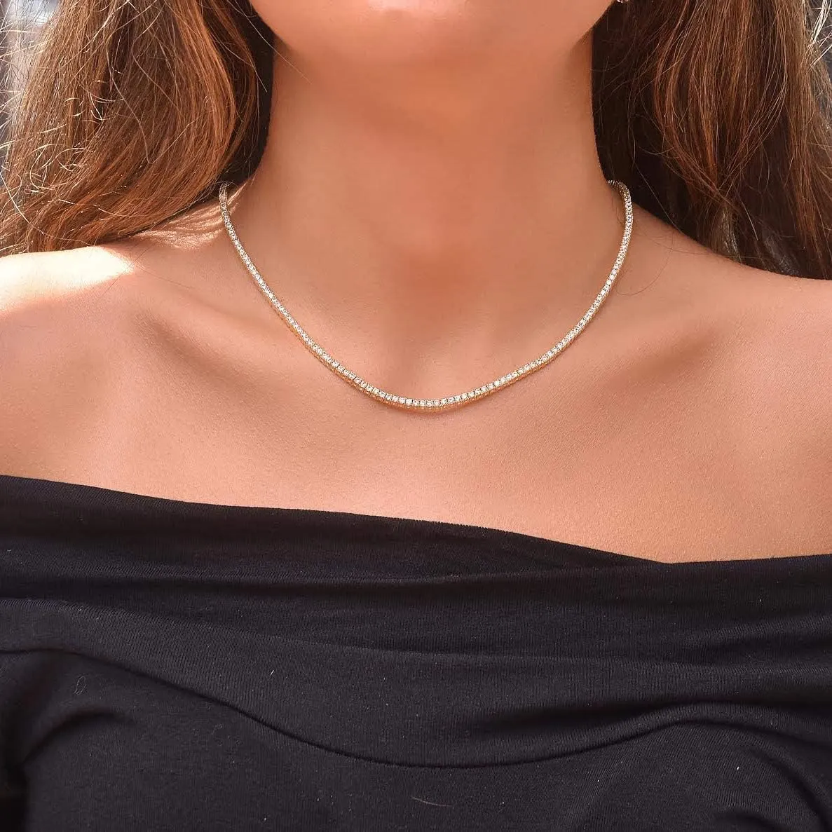 Unisex Anti-Tarnish Micro Skinny 2mm Real Solid 925 Sterling Silver one Row Tennis Chain AAA CZ Choker Necklace 16-30" Bracelet 6.5-8.5'' Anklet 9-10''