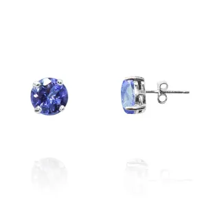 Untreated Tanzanite Silver Studs, Rich Violet Earth Mine Tanzanite In Sterling Silver Earring Earrings, Minimalist Style Blue Gems Studs