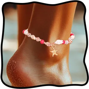 Urieo African Beaded Ankle Bracelets for Women Shell Blue Anklets Beads Beach Womens Anklet Bracelet Foot Chain Jewelry