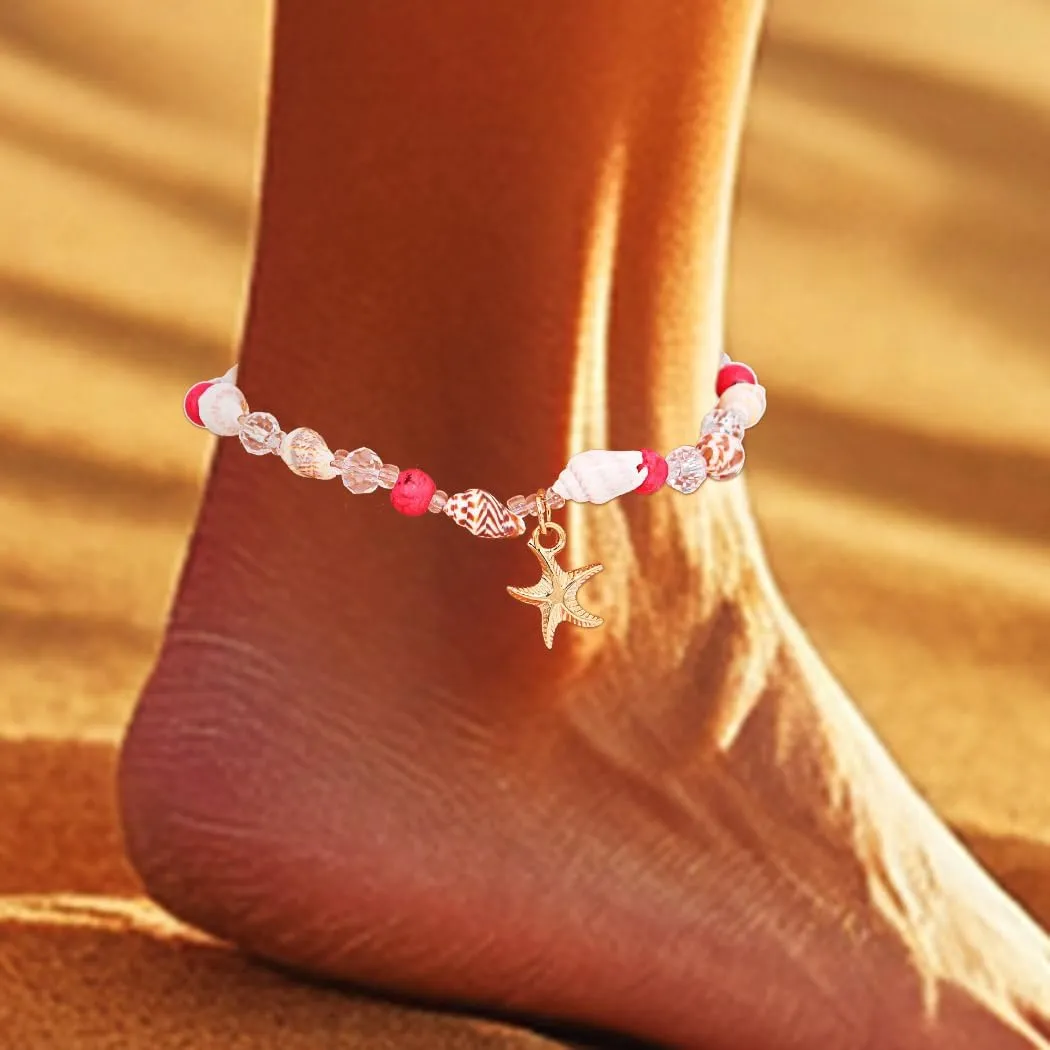 Urieo African Beaded Ankle Bracelets for Women Shell Blue Anklets Beads Beach Womens Anklet Bracelet Foot Chain Jewelry