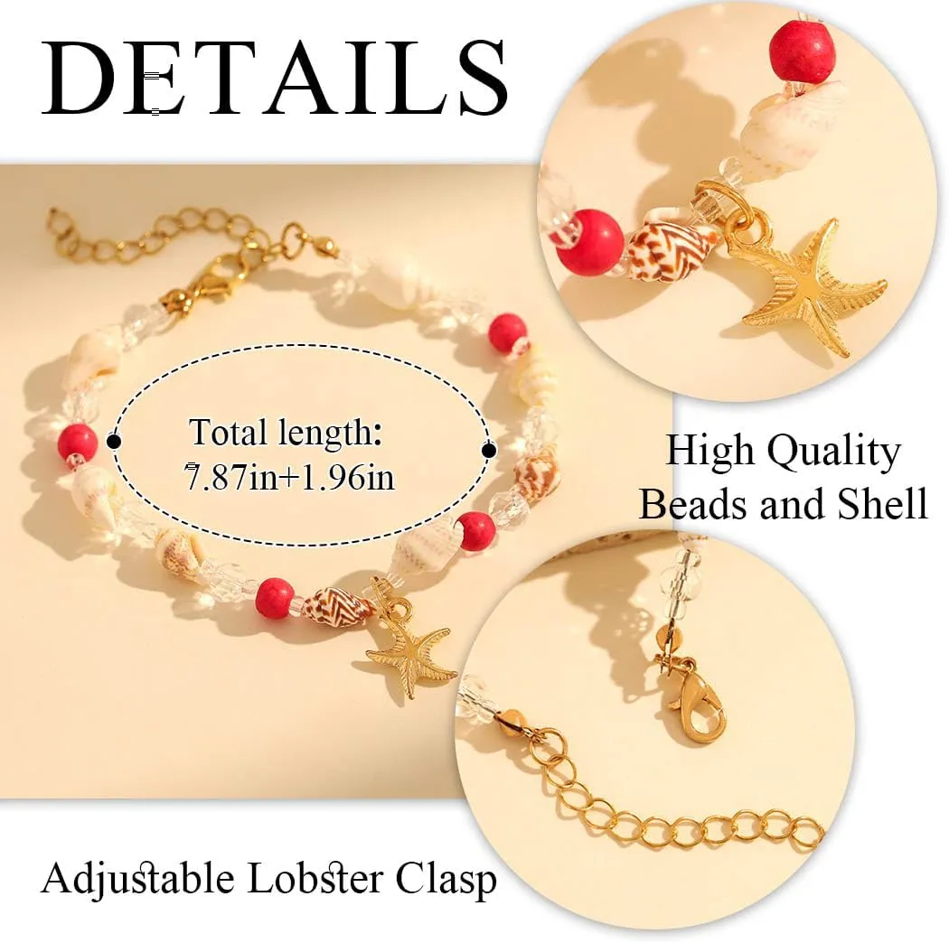 Urieo African Beaded Ankle Bracelets for Women Shell Blue Anklets Beads Beach Womens Anklet Bracelet Foot Chain Jewelry
