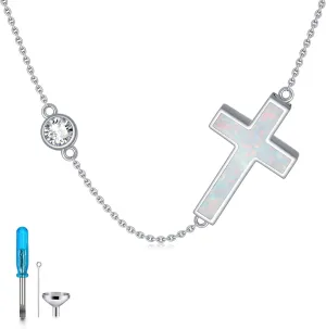 Urn necklace for Ashes 925 Sterling Silver Opal/Turquoise/Moonstone/Moss agate Pendant Cremation Memory Jewelry Keepsake Gifts for Women