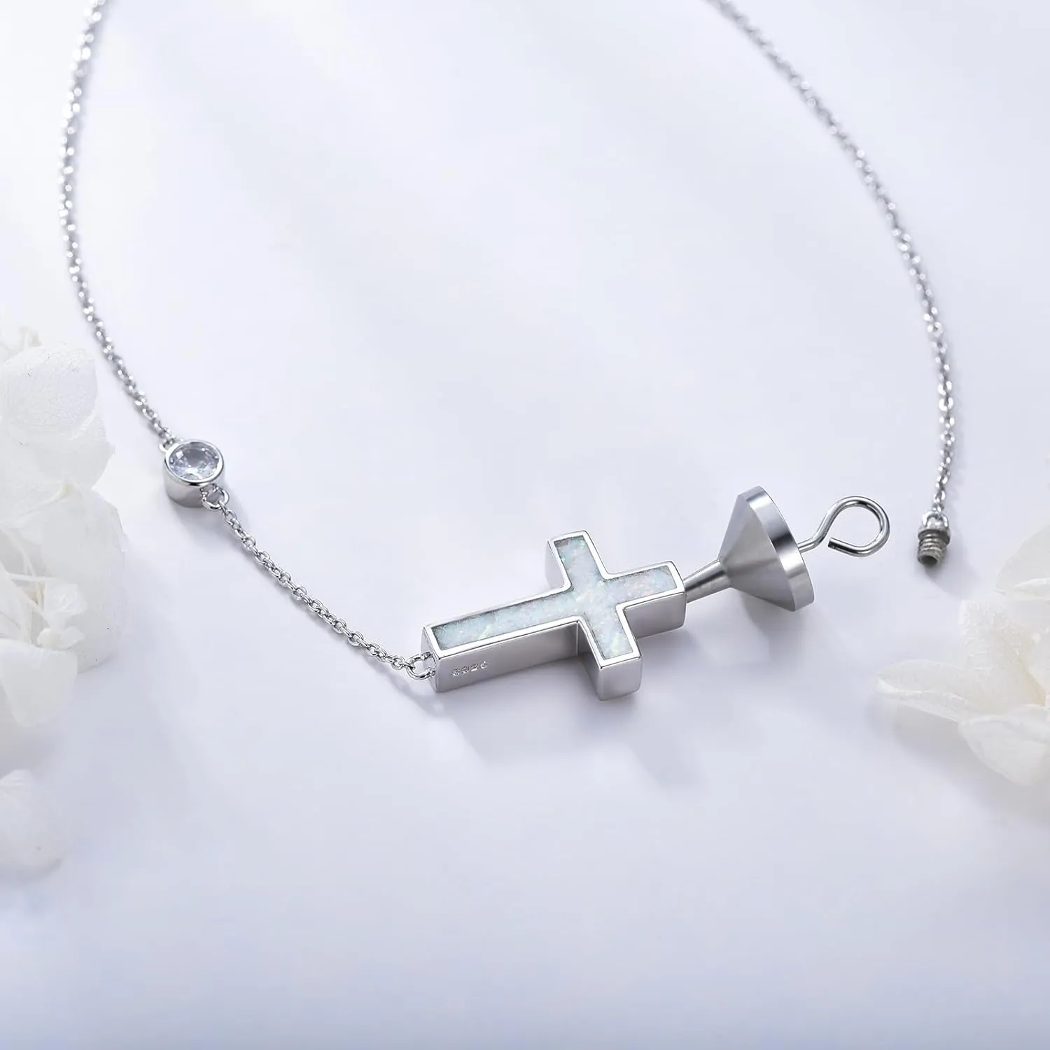 Urn necklace for Ashes 925 Sterling Silver Opal/Turquoise/Moonstone/Moss agate Pendant Cremation Memory Jewelry Keepsake Gifts for Women