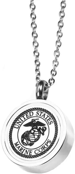 Urn Necklace for Ashes Cremation Round Military Pendant Neckalce Navy MC Air Force Memorial Keepsake Jewelry with Filling Kit