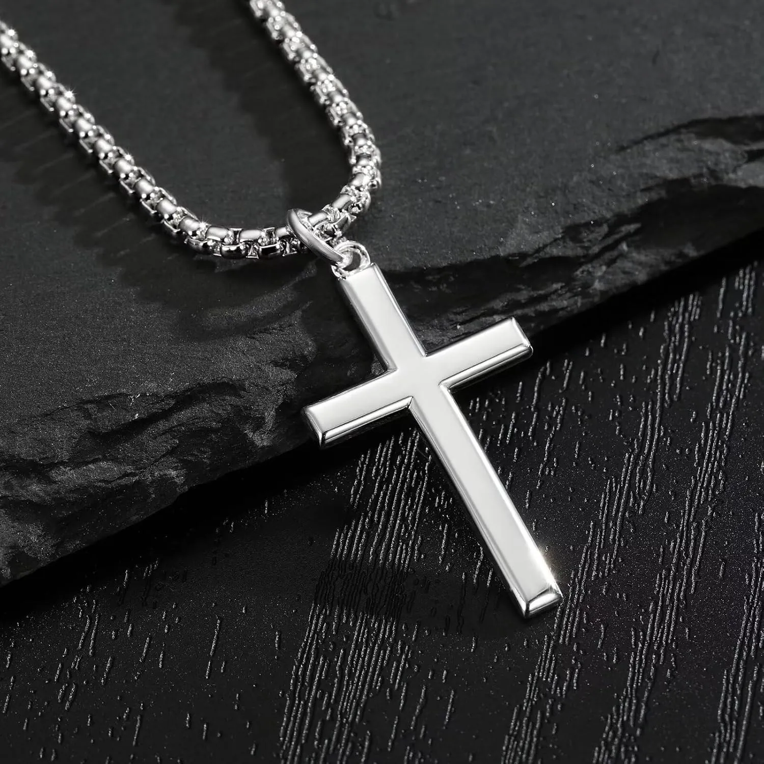 Ursteel 925 Sterling Silver Cross Necklace for Men Women - 18K White Gold Plated Stainless Steel Diamond Cut Silver Chain Mens Cross Pendant Necklace Jewelry 16-24 Inches
