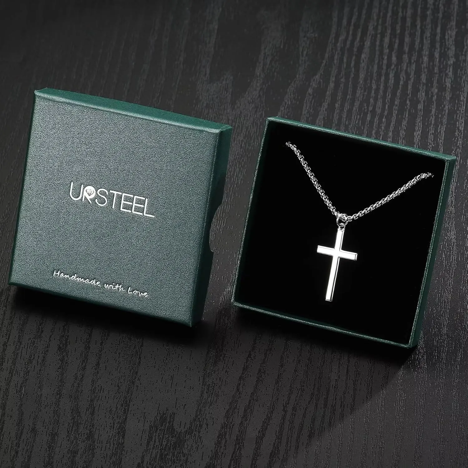 Ursteel 925 Sterling Silver Cross Necklace for Men Women - 18K White Gold Plated Stainless Steel Diamond Cut Silver Chain Mens Cross Pendant Necklace Jewelry 16-24 Inches