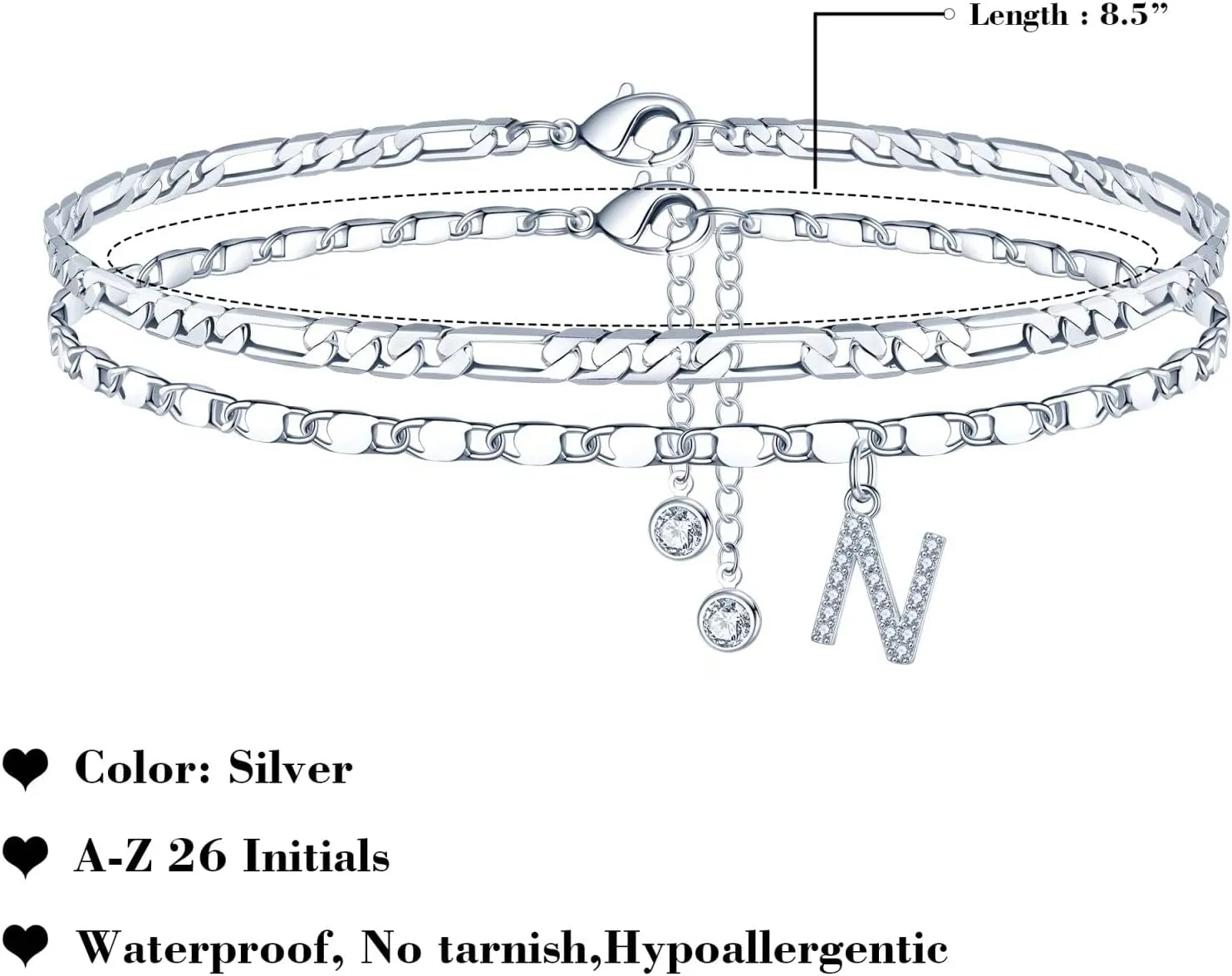 Ursteel Ankle Bracelets for Women, 14K Gold Plated Dainty Layered Chain CZ Initial Anklets Set Summer Jewelry Gifts for Women
