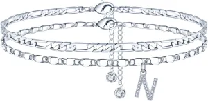 Ursteel Ankle Bracelets for Women, 14K Gold Plated Dainty Layered Chain CZ Initial Anklets Set Summer Jewelry Gifts for Women