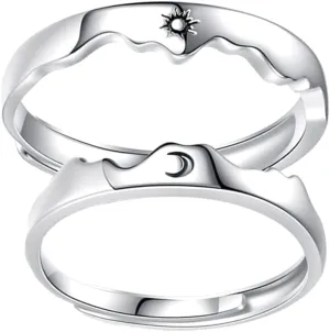 USHOBE Couple Matching Rings for Woman Man Sun Moon Couple Matching Rings Open Adjustable Couple Friendship Stackable Ring Sets Simple Engagement Wedding Statement Ring Jewelry