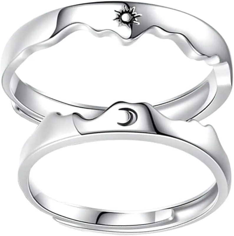 USHOBE Couple Matching Rings for Woman Man Sun Moon Couple Matching Rings Open Adjustable Couple Friendship Stackable Ring Sets Simple Engagement Wedding Statement Ring Jewelry