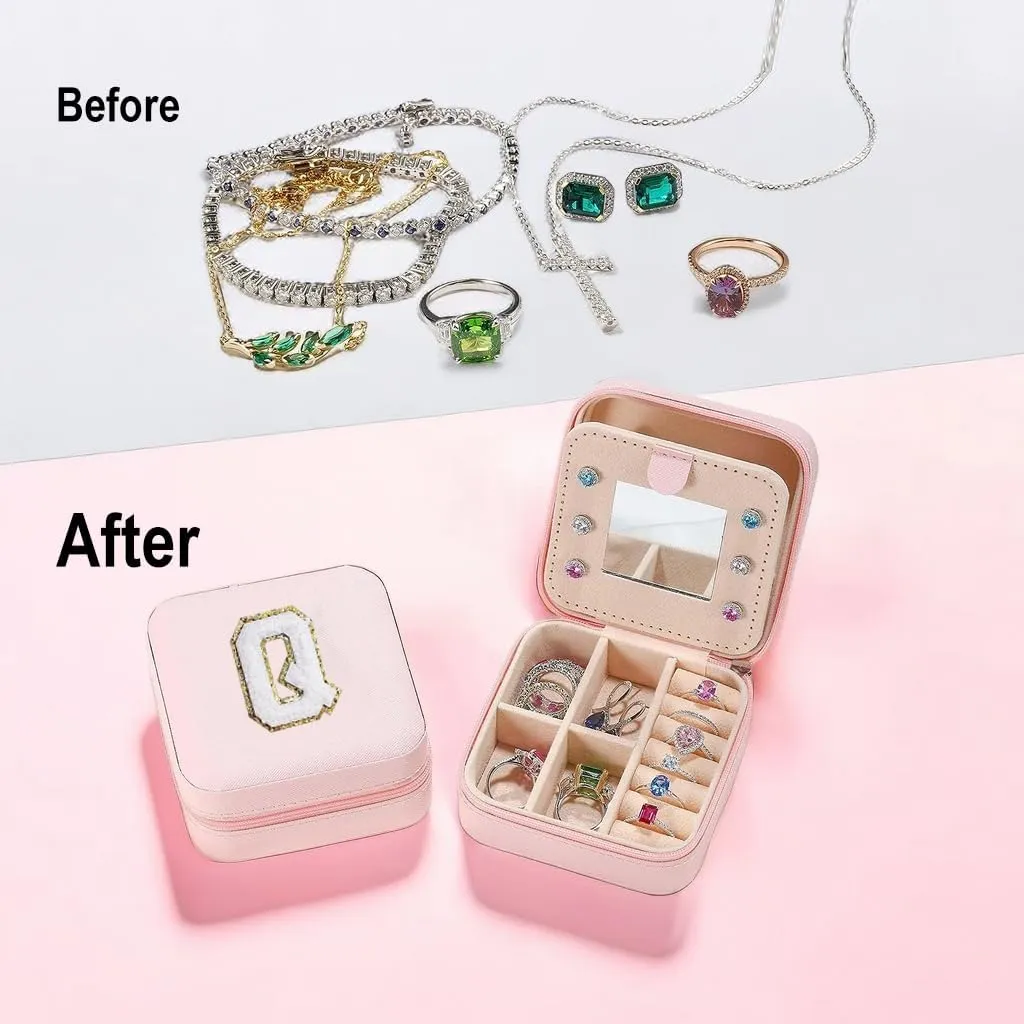 Valentines Gifts for Women Jewelry Box Travel Jewelry Case Earrings Necklace Ring Holder Jewelry Organizer with Mirror PU Leather Travel Essentials for Teen Girls Mom Birthday Gift (Q)